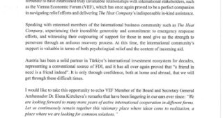 Vienna Economic Forum would like to express its gratitude to THE HEAT COMPANY for the generous donation to the victims of the terrible earthquakes in Türkiye and has the privilege to publish the Thank you Letter of Mr. Ahmet Burak Dağlıoğlu, President of the Presidency of the Republic of Türkiye Investment Office and Board Member of Vienna Economic Forum.